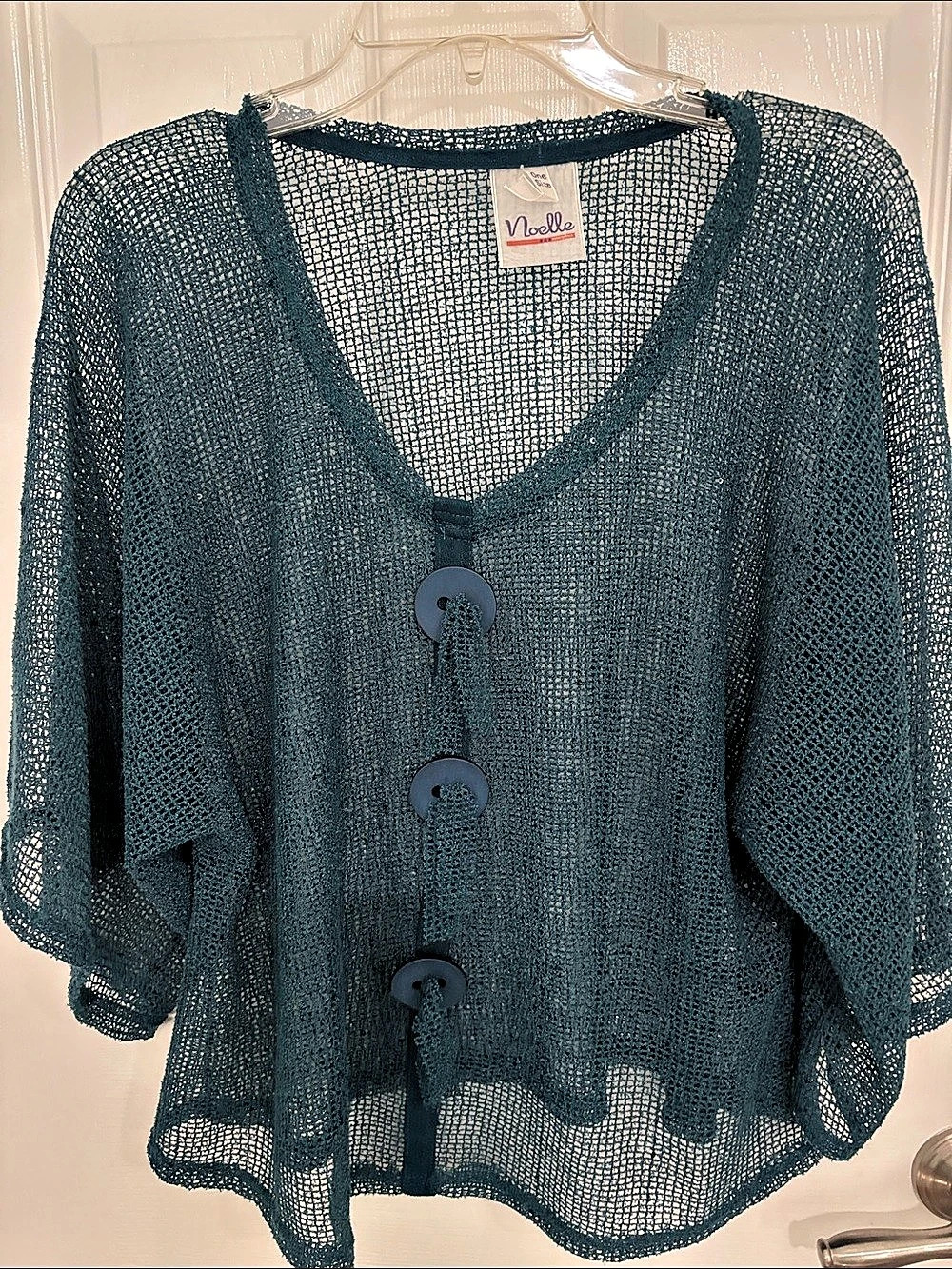 Noelle Blue Open Knit V-Neck Sweater
